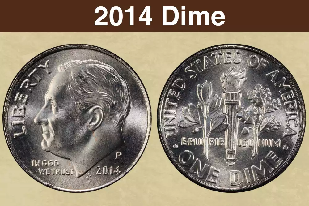 2014 Roosevelt dime obverse and reverse showing mint mark location