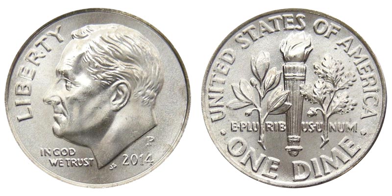 Side-by-side comparison of Roosevelt dime torch bands — left no Full Bands, right Full Bands designation