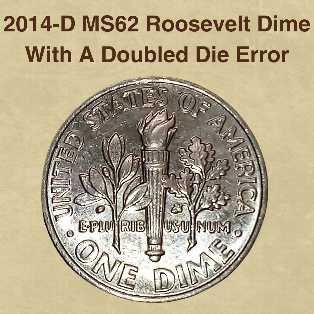 2014 Roosevelt dime doubled die error showing doubling on lettering and design elements